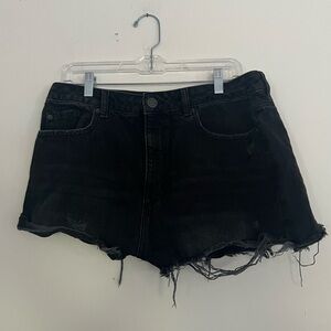 Garage women’s distressed black denim shorts, lightly worn, size 12/14